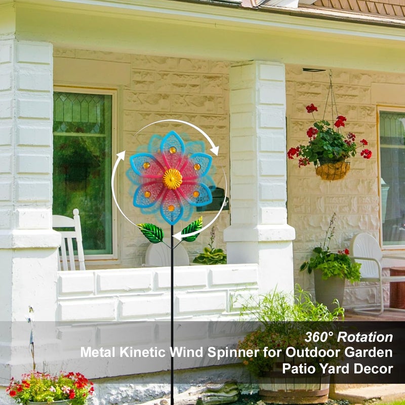Senflame Metal Wind Spinners for Garden Decor - Outdoor Windmill Sculptures, Durable Yard Art ​Wind Spinners Metal Wind Spinner for Patio Lawn Ornament, Vibrant Red & Blue Garden Spinners Outdoor - Image 4